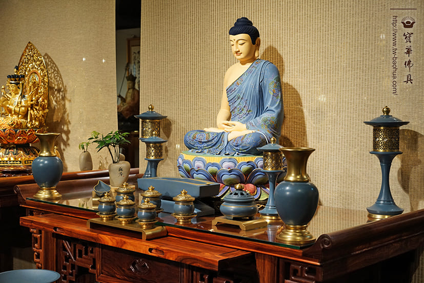 佛具-熱染藍-寶華-銅器-香爐-佛燈-供杯-茶几