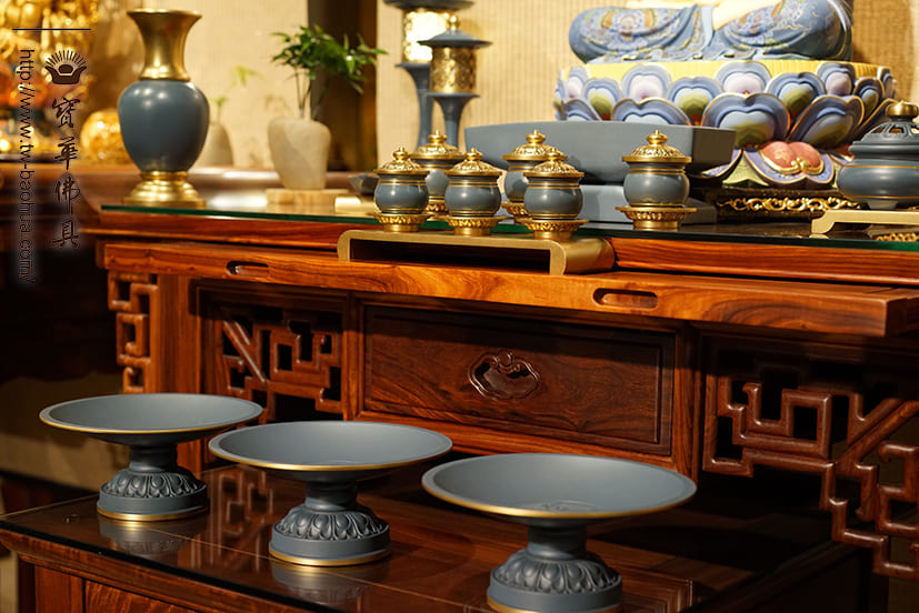 佛具-熱染藍-寶華-銅器-香爐-佛燈-供杯-茶几