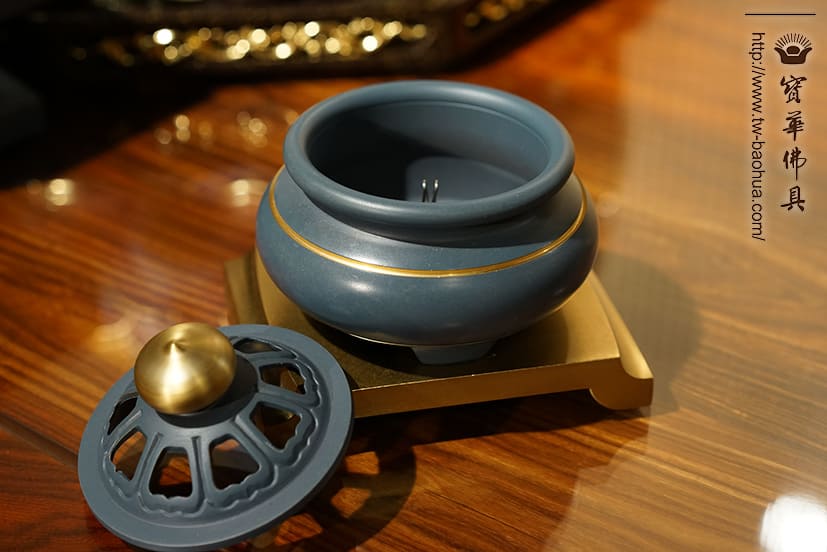 佛具-熱染藍-寶華-銅器-香爐-佛燈-供杯-茶几